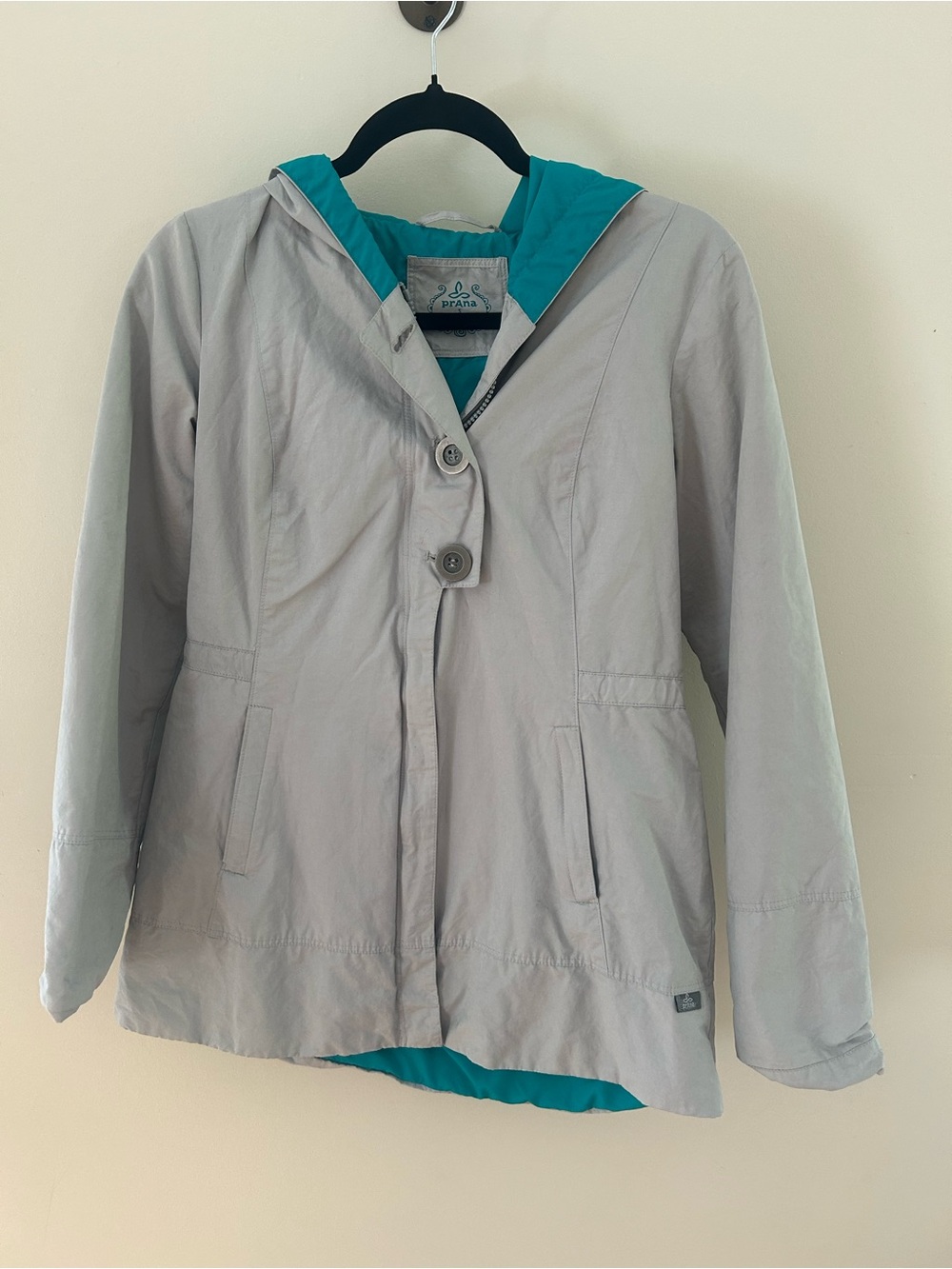 Prana Light Gray Jacket with Teal Lining
